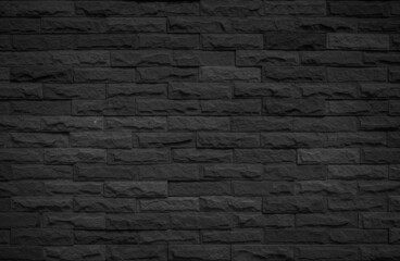 Abstract dark brick wall texture background pattern, Brickwork painted of black color interior old clean concrete grid uneven design backdrop decoration.