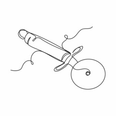 Vector abstract continuous one single simple line drawing icon of knife for pizza in silhouette sketch.