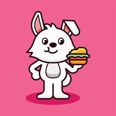 Rabbit Eat Burger Mascot Illustration