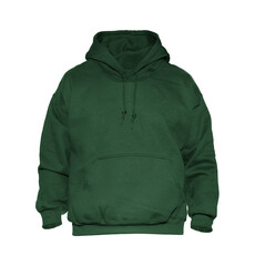 Blank hoodie sweatshirt color green on invisible mannequin template front view on white background
