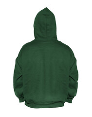Blank hoodie sweatshirt color green on invisible mannequin template back view on white background
