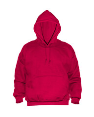 Blank hoodie sweatshirt color red on invisible mannequin template front view on white background

