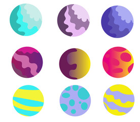 Abstract round isolated planet icon set. High quality illustration