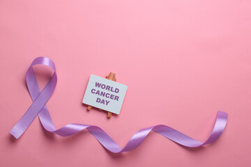 Purple Ribbon On Pink For Alzheimer's Disease, Pancreatic Cancer, Epilepsy Awareness, World Cancer...