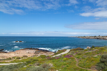 Fototapeta na wymiar View to the indian ocean from Hernanus in the Western Cape of South Africa
