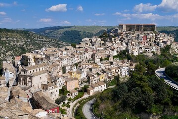 Fototapeta na wymiar Panorama view of beautiful Baroque town Ragusa, UNESCO World Heritage Site. Sicily, Italy.