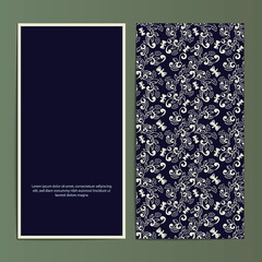 Line art floral blue batik gold card template