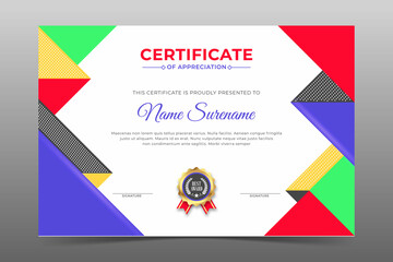 Modern diploma template with colorful abstract shape design