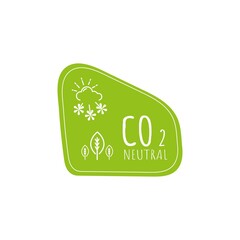 CO2. Carbon Neutral (zero emission) icon logo for climate change and green energy campaign. Eco green friendly sticker label for better environment concept.