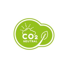 CO2. Carbon Neutral (zero emission) icon logo for climate change and green energy campaign. Eco green friendly sticker label for better environment concept.