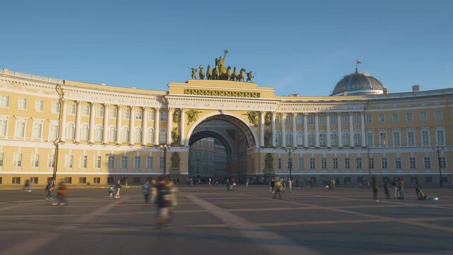 hyper lapse, General Staff building, Palace Square in St Petersburg, Russia