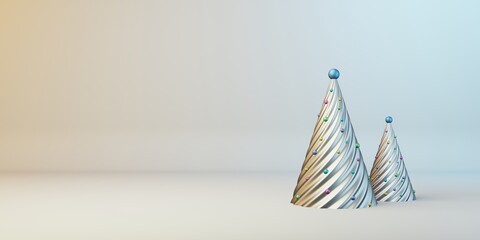 Spiral silver Christmas tree 3d render illustration