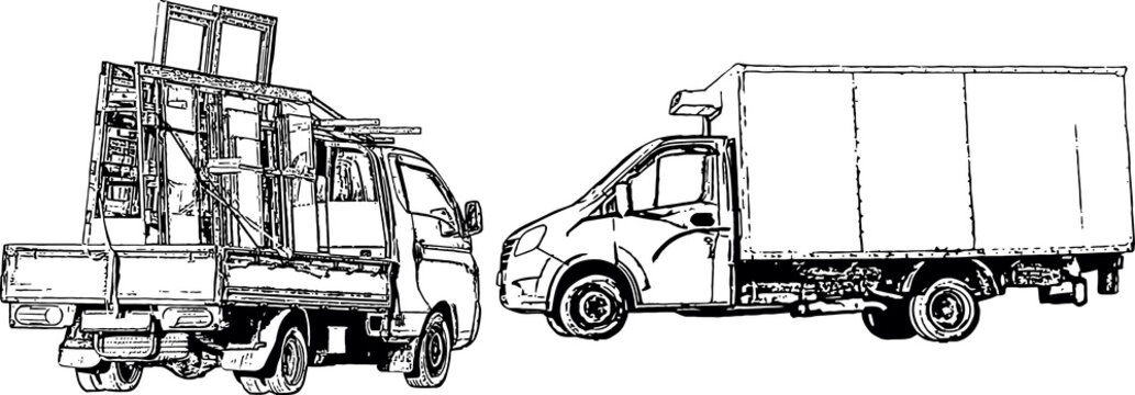 Black and white vector images of special equipment for the transportation