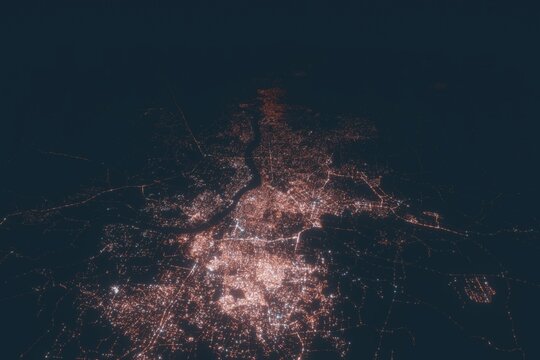 Kolkata Aerial View At Night. Top View On Modern City With Street Lights