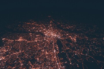 Richmond aerial view at night. Top view on modern city with street lights