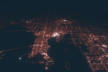 Tampa aerial view at night. Top view on modern city with street lights