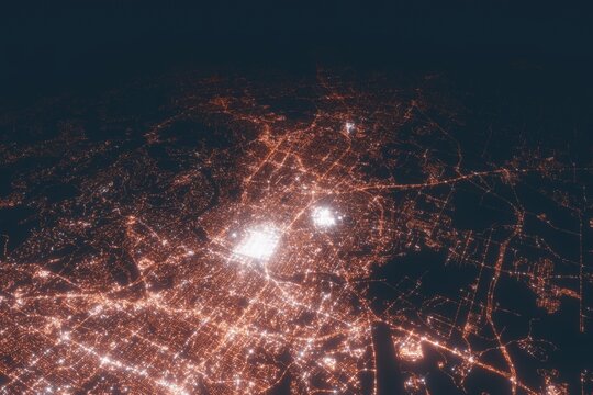 Austin aerial view at night. Top view on modern city with street lights