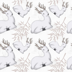 Christmas Deer Pattern Background Hand Drawn Illustration	