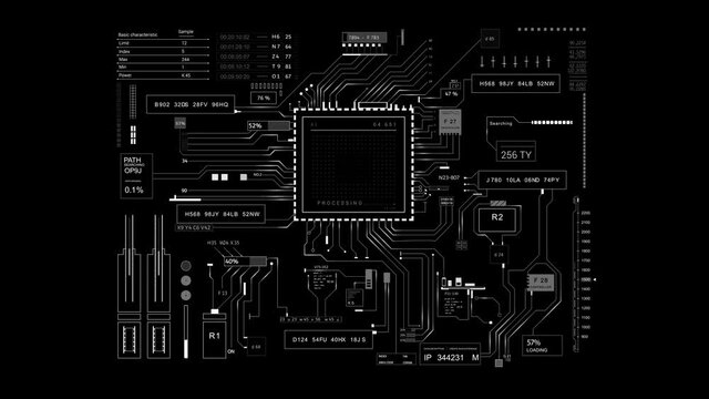 Technological motherboard electrical circuit HUD.PNG Alpha.Infographic digital elements. Abstract technological background.Connections.