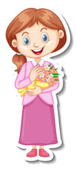 A girl holding flower bouquet cartoon character