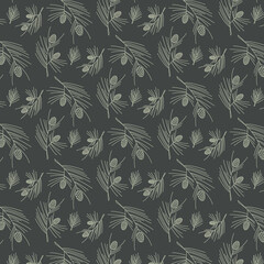 Pine branches with cones seamless pattern