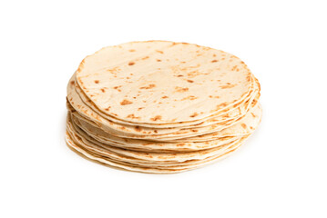Grilled pitta bread isolated on white background.