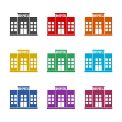 Medical hospital building icon isolated on white background, color set