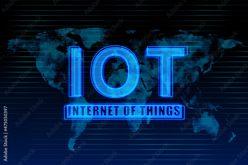 Aufkleber Creative glowing blue IOT background with map. Internet of things concept. 3D Rendering.
