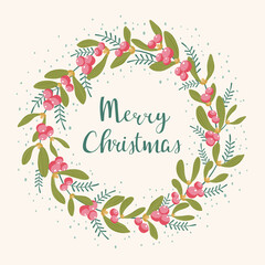 Vector illustration. Christmas mistletoe wreath on black background
- 475050738