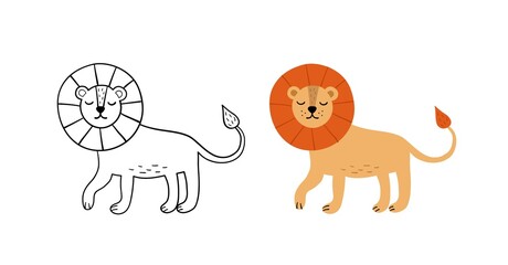 Cute hand drawn lion. Vector illustration.