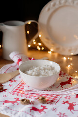 risengrod -  scandinavian-style, rice porridge. Popular traditional breakfast best hygge dessert for Christmas