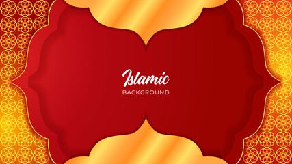 Ornamental luxury arabic red gold pattern Islamic design background. Ramadan Kareem banner background