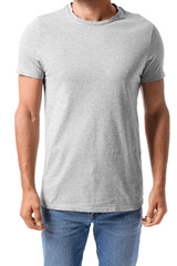 Obraz premium Handsome young man in stylish t-shirt isolated on white