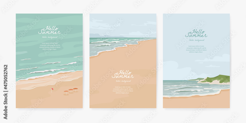 Wall mural Set of summer beach background for poster, banner, cover, booklets and greeting card. Vector illustration