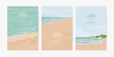 Set of summer beach background for poster, banner, cover, booklets and greeting card. Vector illustration