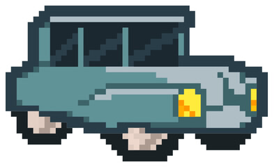 Pixel Art - Retro Car - Cartoon style - 8bit Game Art - Violet - Purple - Blue - Grey