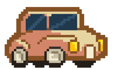 Pixel Art - Beetle Car - Beige - Cartoon style - 8bit Game Art
