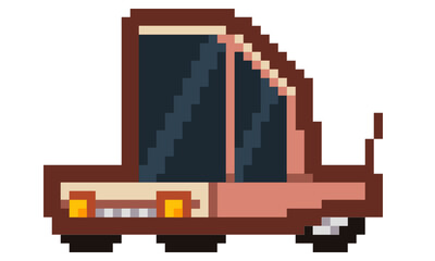 Pixel Art - Cute Beige Car - Cartoon style - 8bit Game Art