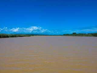 Panorama view iSimangaliso Wetland Park, a protected area on the east coast of the South African province of KwaZulu-Natal. St. Lucia South Africa. Tourism and vacations concept.