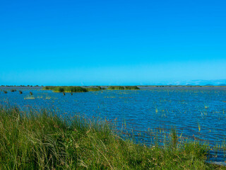 A pristine lagoon on the wild coast of iSimangaliso Wetland Park. Maputaland, an area of KwaZulu-Natal on the east coast of South Africa. Wetland Park of ecosystems and an diversity of vegetation.