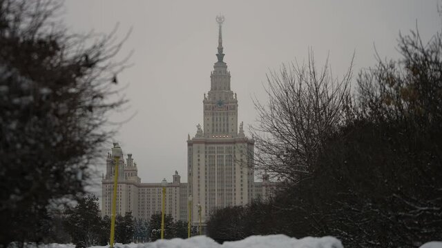 The famous Moscow State University in winter during the daytime