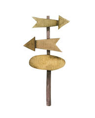 Wooden textured natural wood hand drawn timber road signs destination in watercolor aquarelle ink isolated on white background.