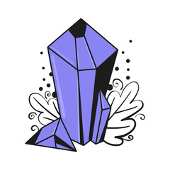 Fototapeta premium Isolated vector illustration of purple crystal with line art leaves and monograms