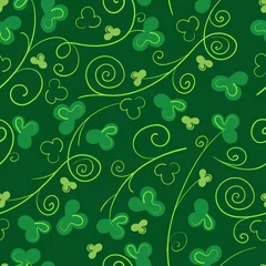 Behang Groen naadloos patroon met klaver en monogrammen. Feestelijke vector platte achtergrond voor st Patrick& 39 s day © IrDesign