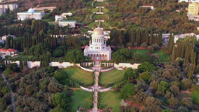 Bahai Garden and Bahai golden dome Temple in Haifa, Israel.