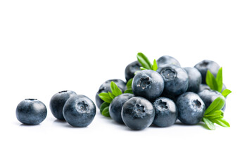 Sweet blueberries with leaves