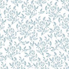 minimalustic green Background with line  botanical seamless pattern, abstract leaves, boho style