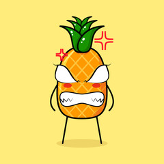 cute pineapple character with angry expression. eyes bulging and grinning. green and yellow. suitable for emoticon, logo, mascot