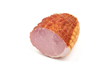 Cold smoked pork loin, isolated on white background.