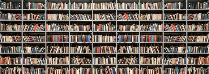 View of shelves with books - obrazy, fototapety, plakaty